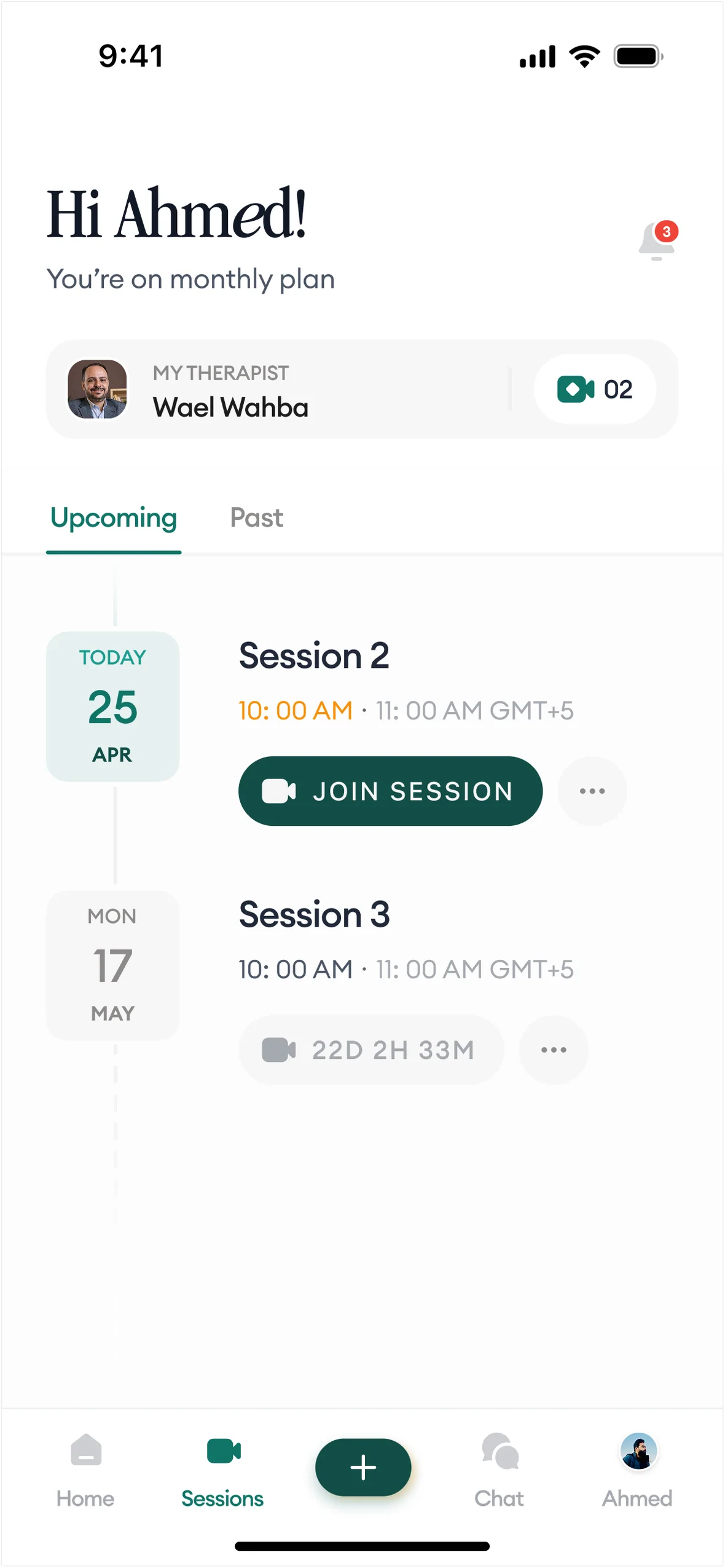 Fitcy Health mobile sessions list with upcoming Session 2 and Join Session CTA