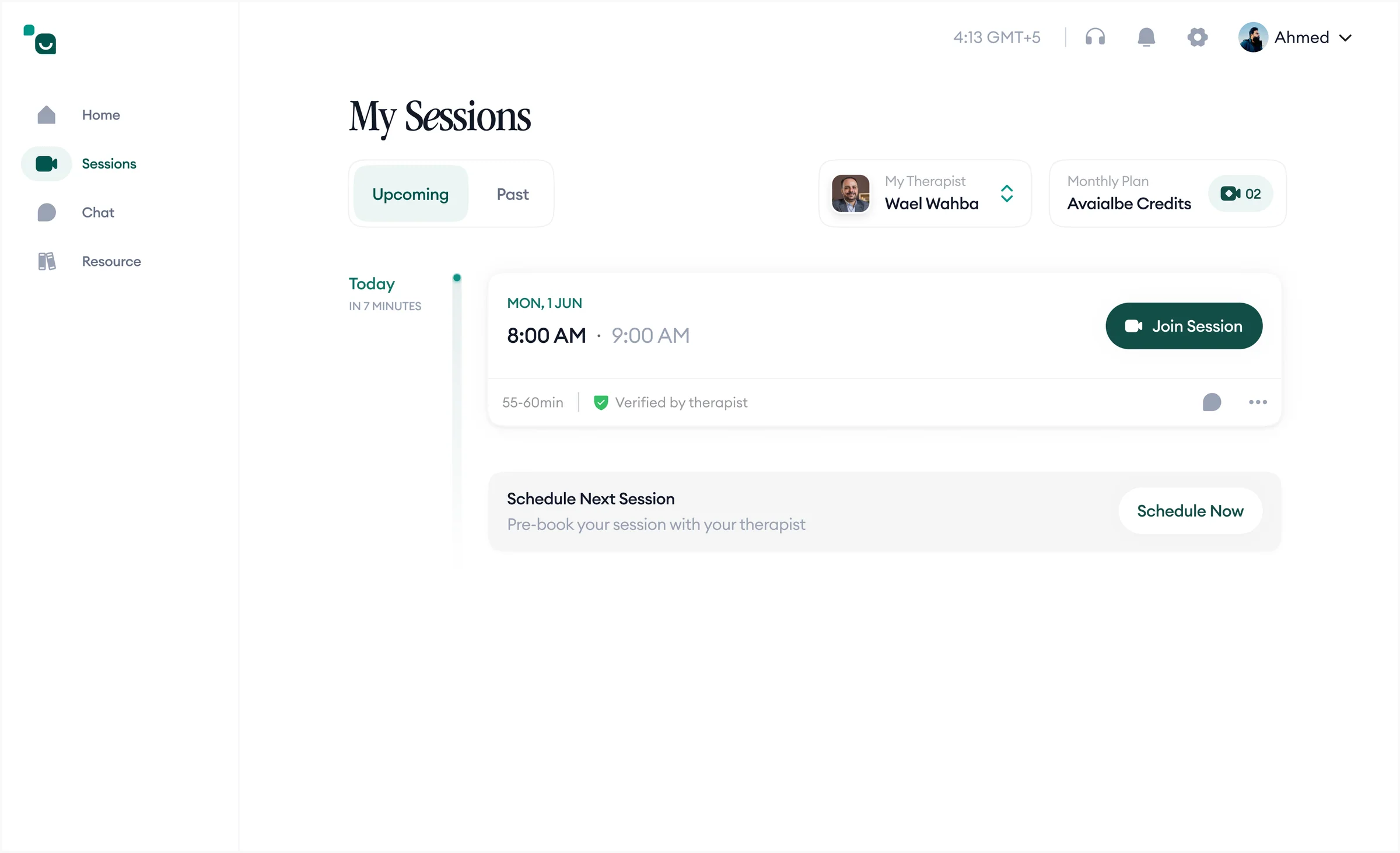 Fitcy Health web sessions dashboard with upcoming session and join CTA